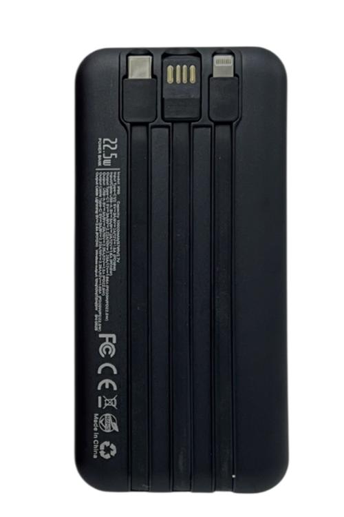 iPhoenix 10,000mAh Fast Charging Wireless Power Bank with Built-In Charging Cables Black IP80